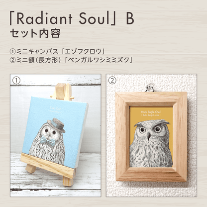 『守護』のお守りアート【Radiant Soul】　セット内容を紹介する画像。
セットBに含まれるグッズを掲載しています。